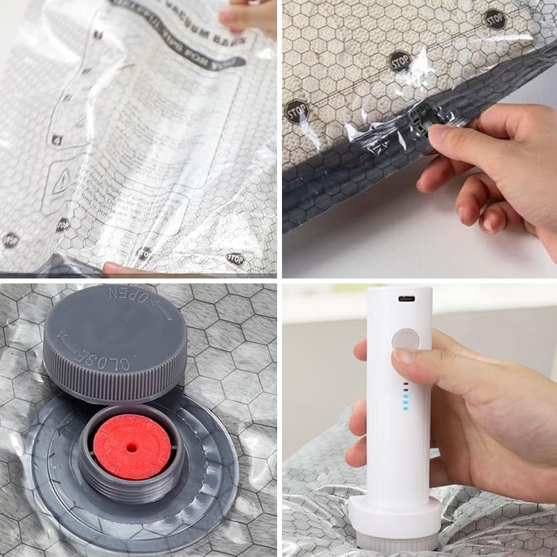 Vakuumkompressede rejseposer med luftpumpe