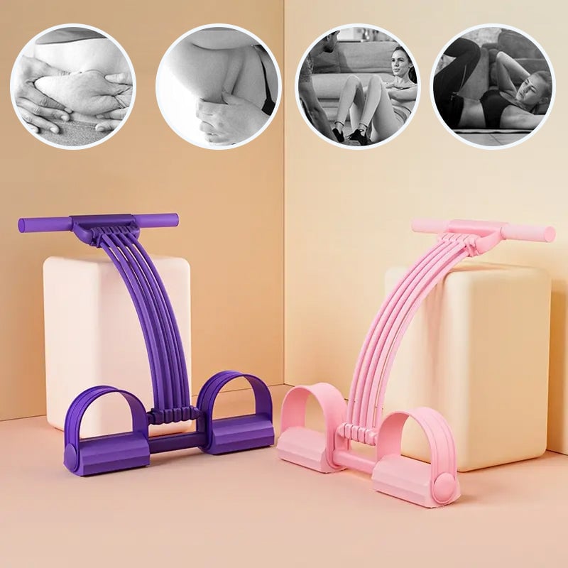 Modstandstræningsapparat med fodpedal og elastik til hjemmetræning