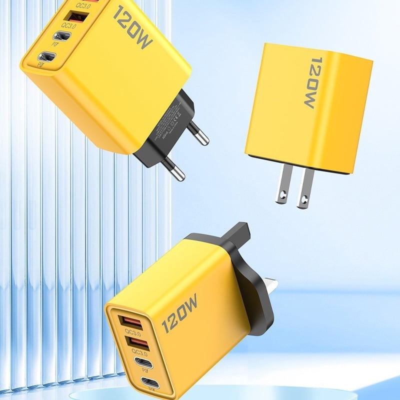 120W hurtigoplader med dobbelt USB og dobbelt Type-C