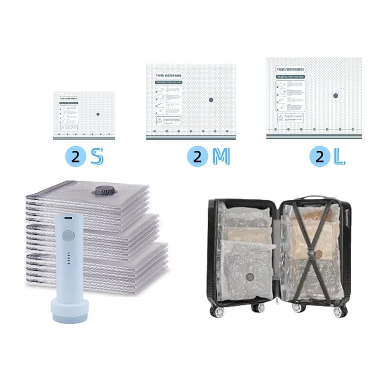 Vakuumkompressede rejseposer med luftpumpe