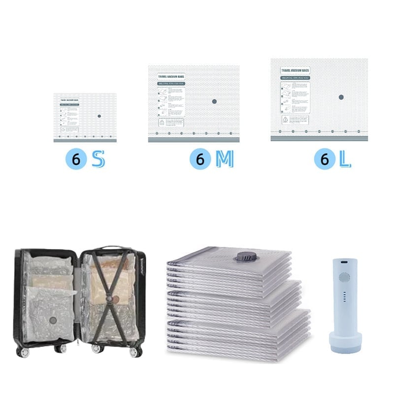 Vakuumkompressede rejseposer med luftpumpe