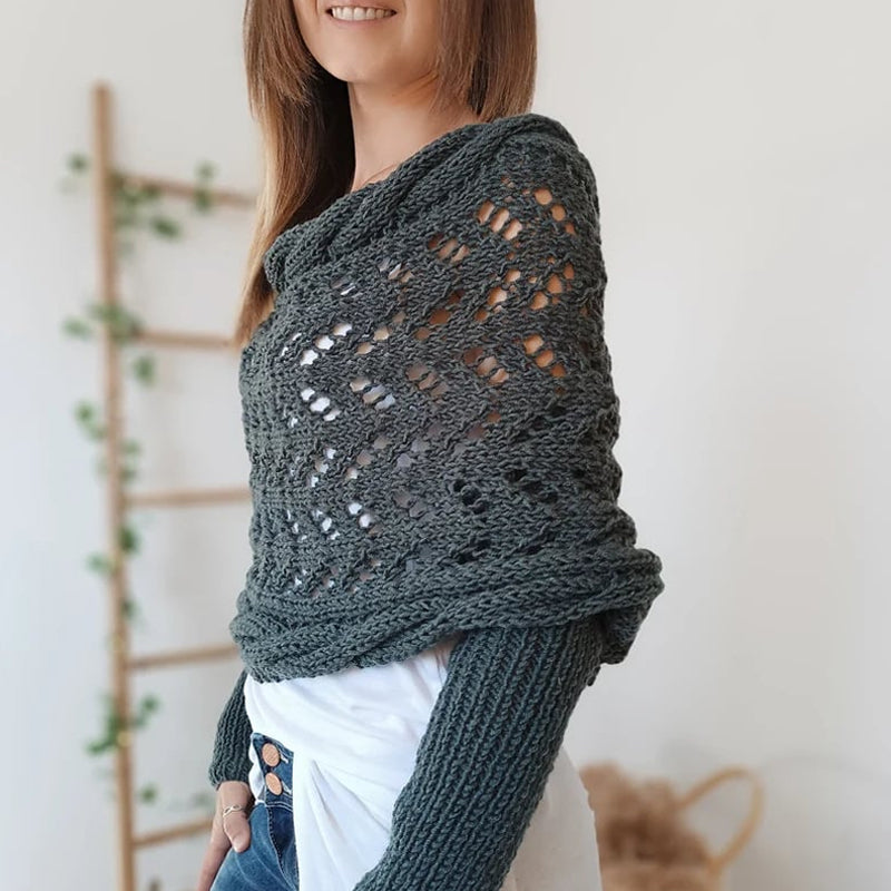 Kabelstrikket wrap-sweater (Dame)