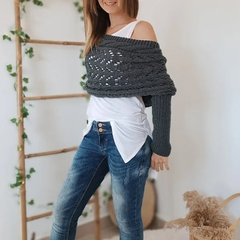 Kabelstrikket wrap-sweater (Dame)