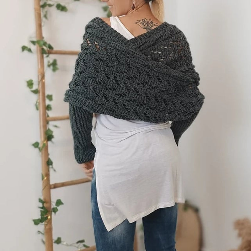 Kabelstrikket wrap-sweater (Dame)