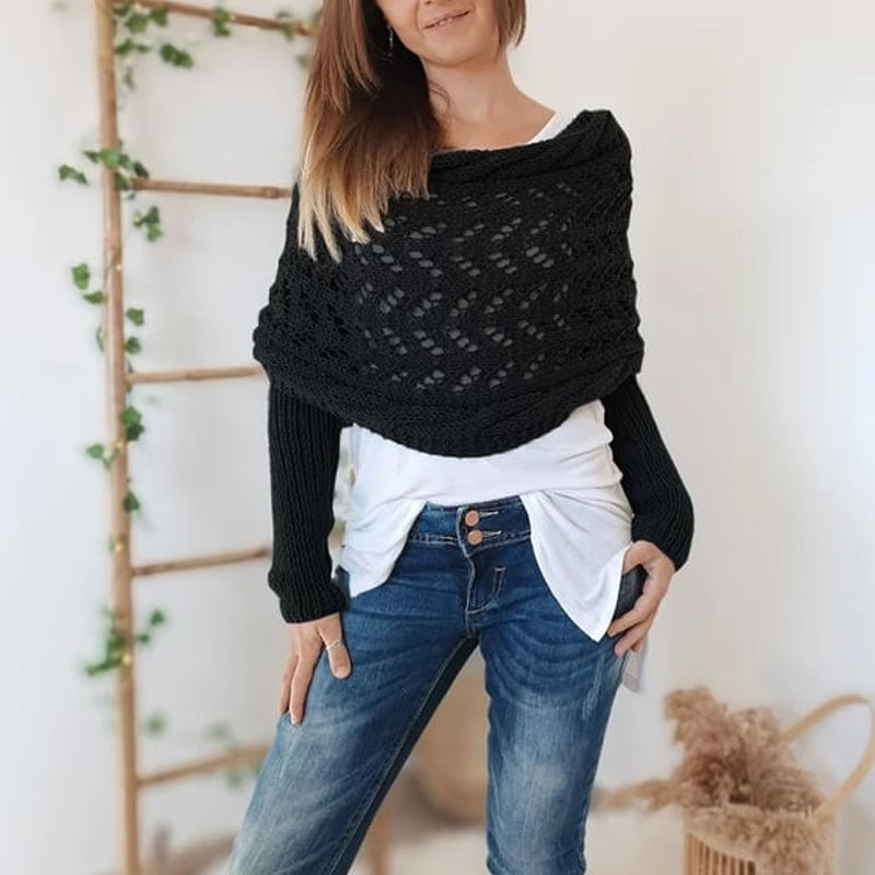 Kabelstrikket wrap-sweater (Dame)