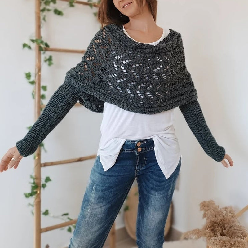 Kabelstrikket wrap-sweater (Dame)