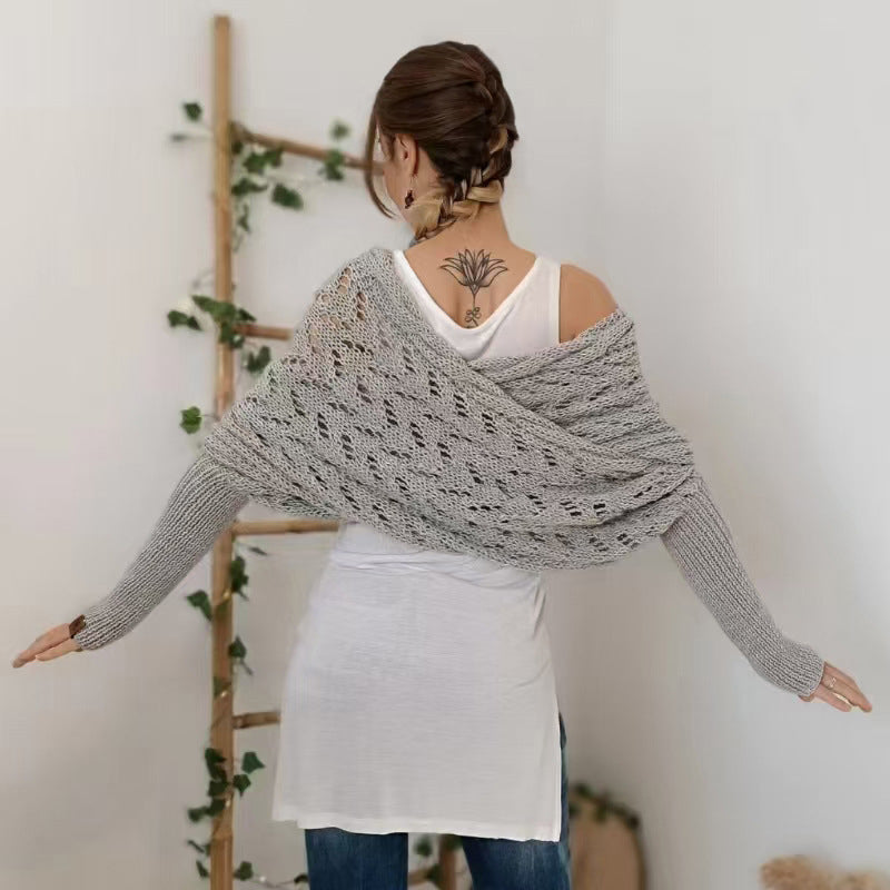 Kabelstrikket wrap-sweater (Dame)