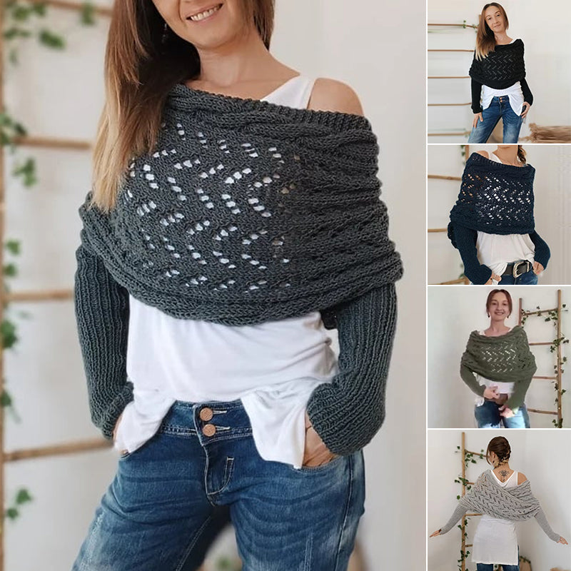 Kabelstrikket wrap-sweater (Dame)