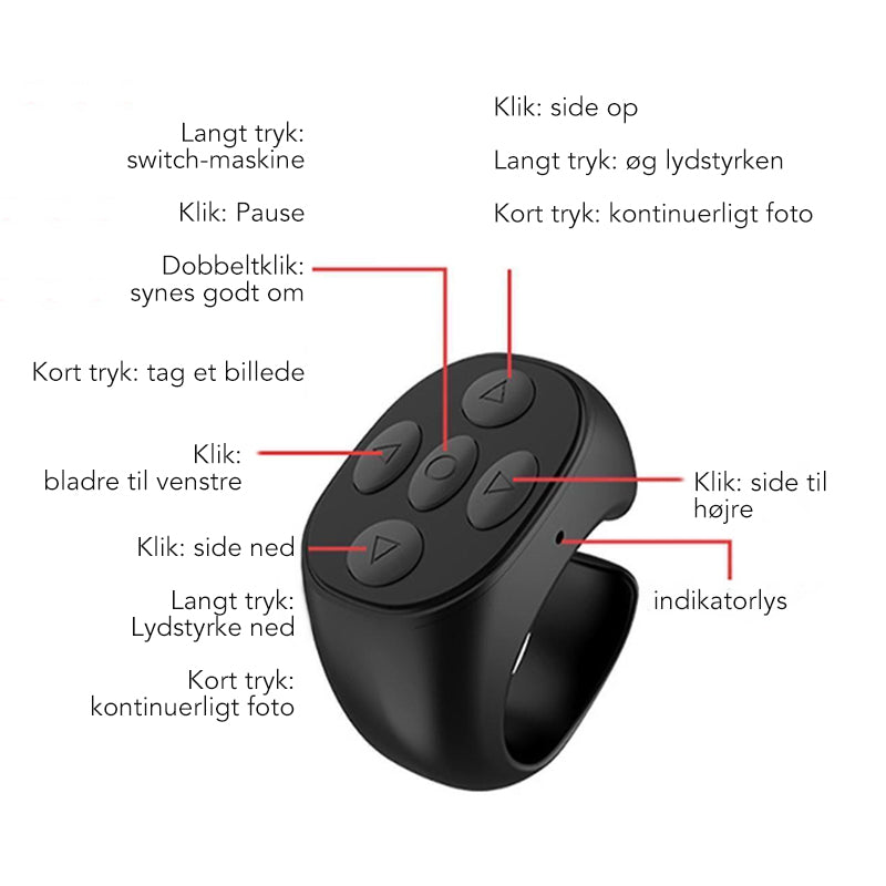 Trådløs Bluetooth fingerspids-fjernbetjening