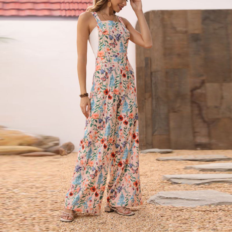 Bredbenet jumpsuit med blomsterprint