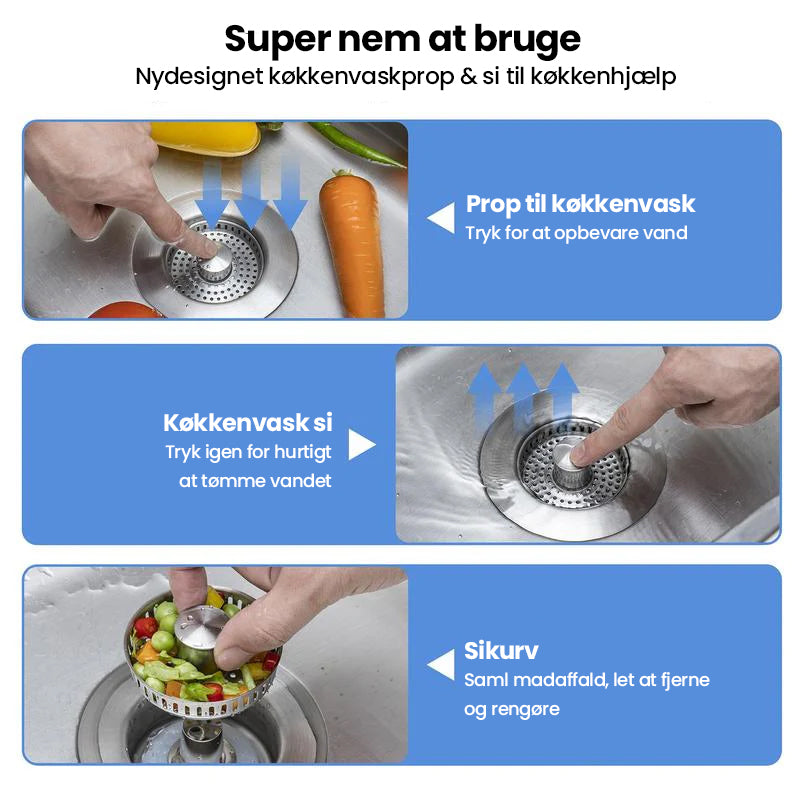 Opgraderet 3-i-1 afløbssi til køkkenvask