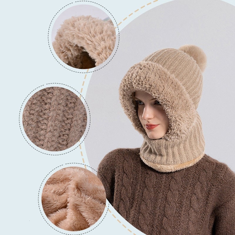 Women's knitted 3-in-1 cold-proof hat