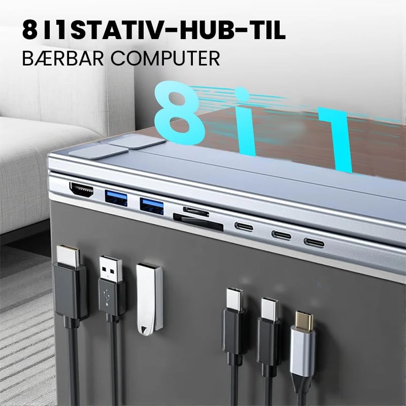 8-i-1 USB-C docking station til bærbar computer