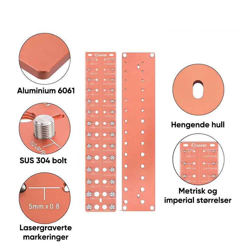 Saker målestok til møtrik- og boltgevind