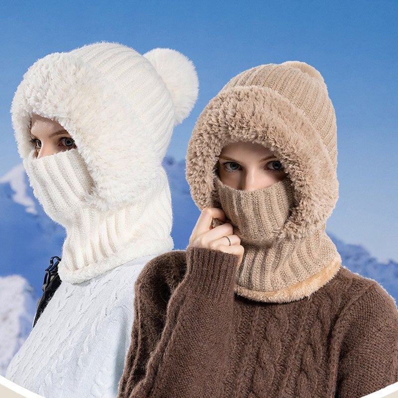 Women's knitted 3-in-1 cold-proof hat