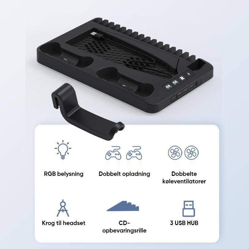 Dobbelt PS5 controller opladningsstation med kølefunktion