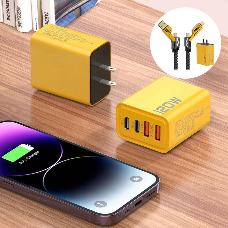 120W hurtigoplader med dobbelt USB og dobbelt Type-C