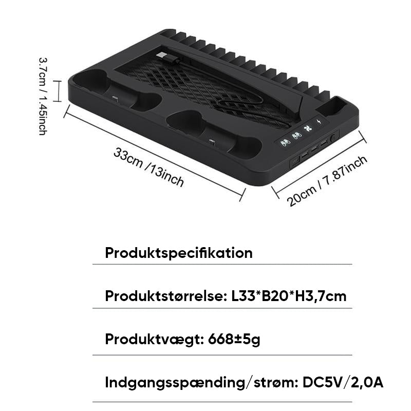 Dobbelt PS5 controller opladningsstation med kølefunktion