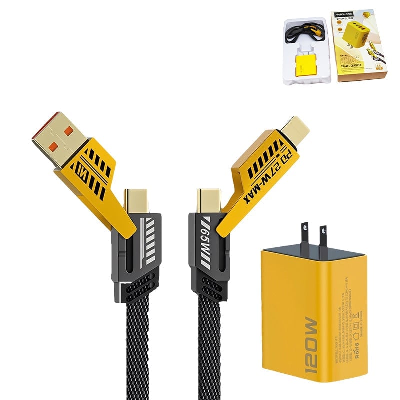 120W hurtigoplader med dobbelt USB og dobbelt Type-C