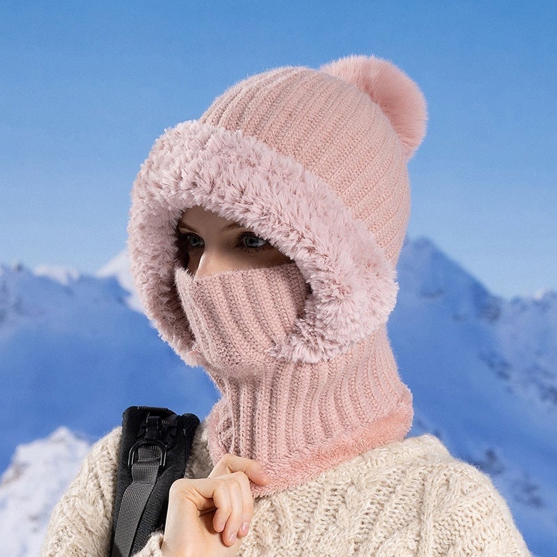 Women's knitted 3-in-1 cold-proof hat