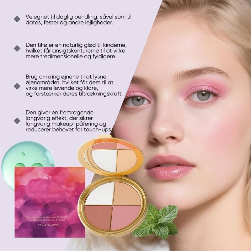 Alt-i-en highlighter, øjenskygge & blush palette