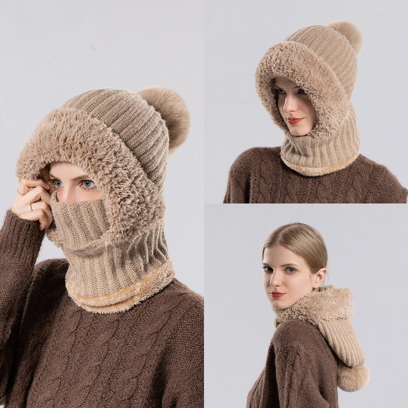 Women's knitted 3-in-1 cold-proof hat