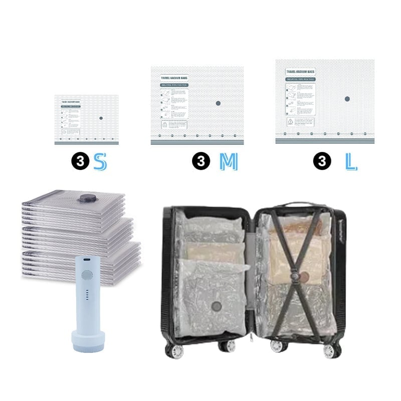 Vakuumkompressede rejseposer med luftpumpe