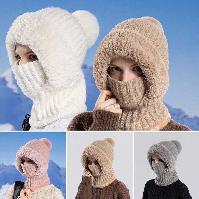 Women's knitted 3-in-1 cold-proof hat