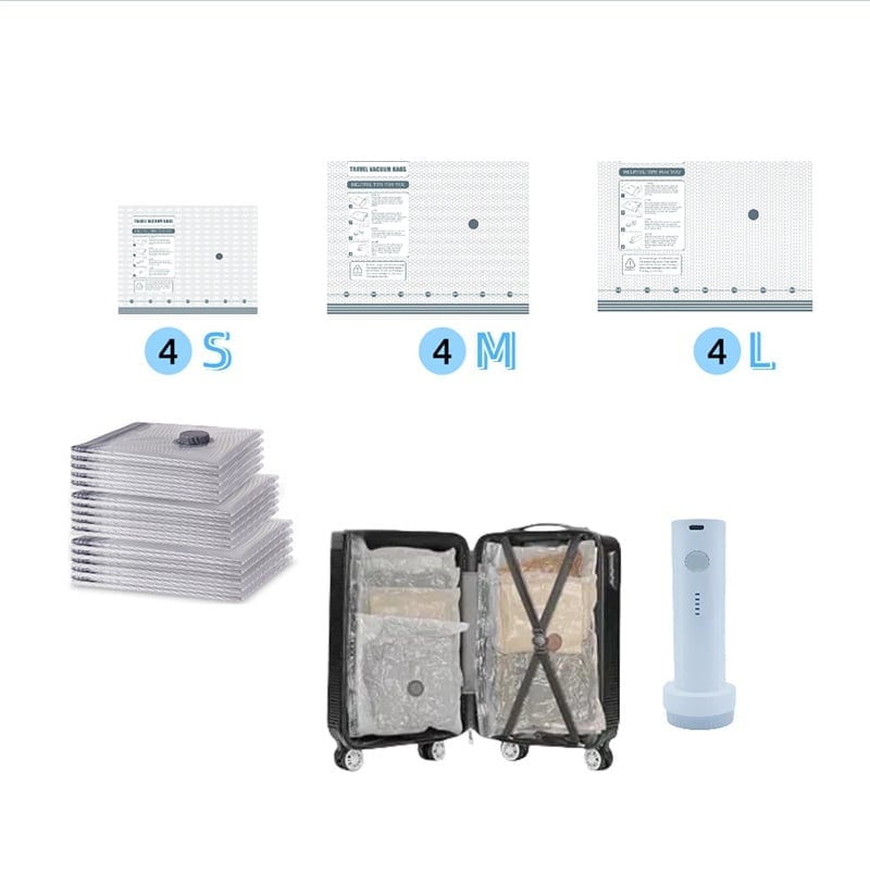 Vakuumkompressede rejseposer med luftpumpe