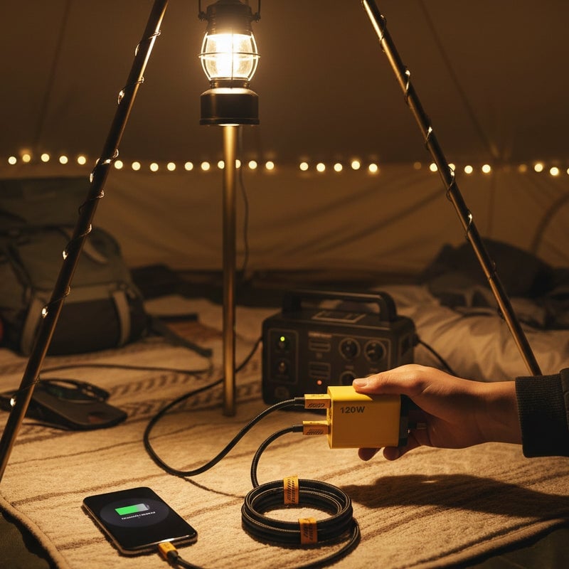 120W hurtigoplader med dobbelt USB og dobbelt Type-C