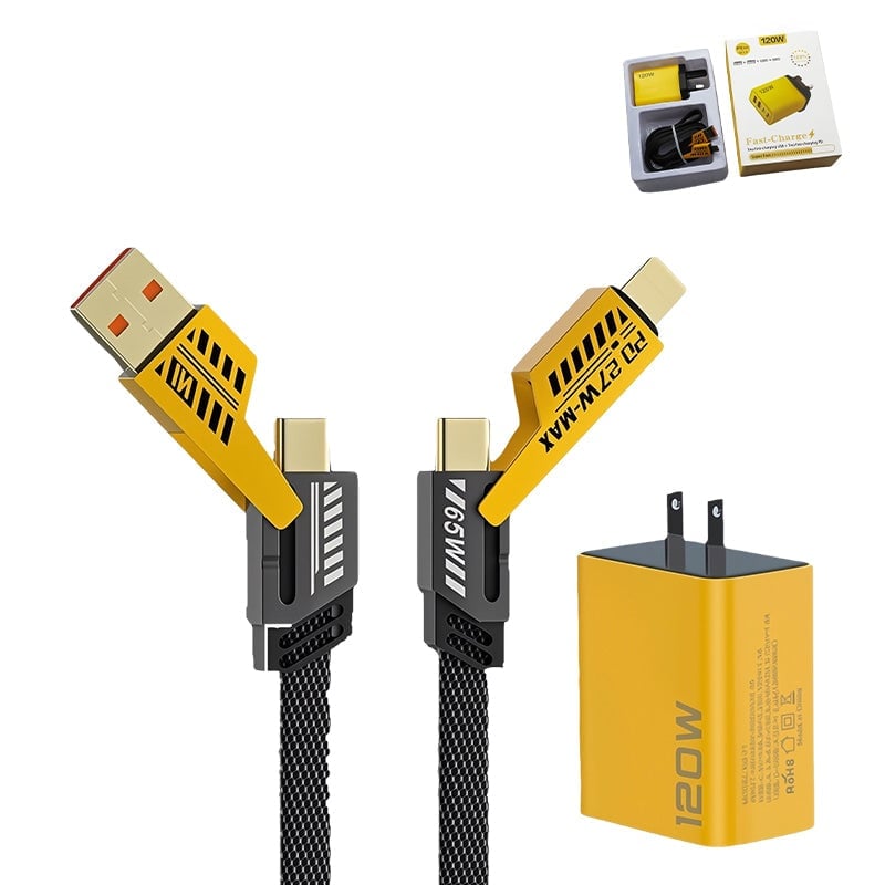 120W hurtigoplader med dobbelt USB og dobbelt Type-C