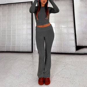 To-delt sæt | Lavtaljede bukser med svaj og langærmet top