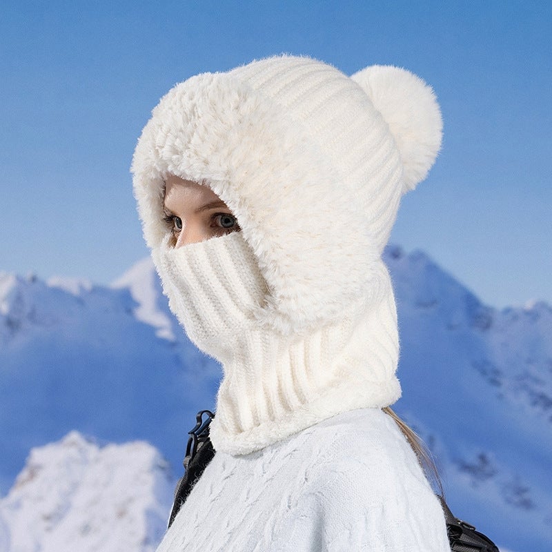 Women's knitted 3-in-1 cold-proof hat