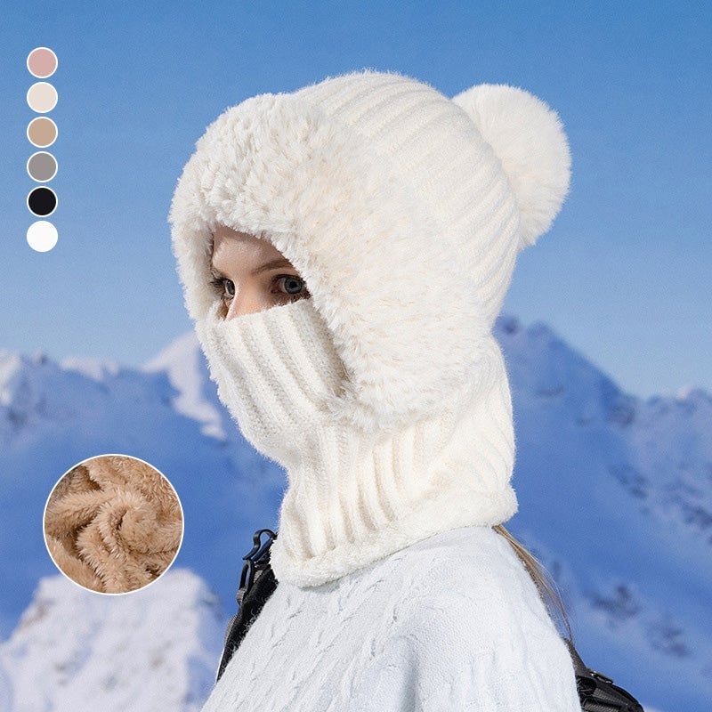 Women's knitted 3-in-1 cold-proof hat