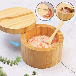 Bambus krydderibeholder med skydelåg og ske