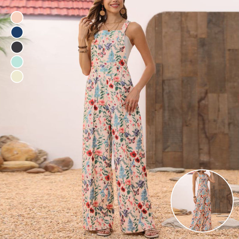 Bredbenet jumpsuit med blomsterprint