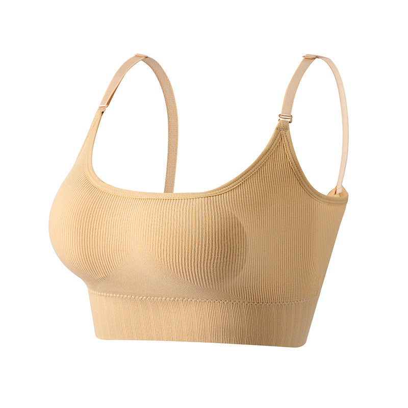 Solid Ribbed Adjustable Strap Wireless Bra