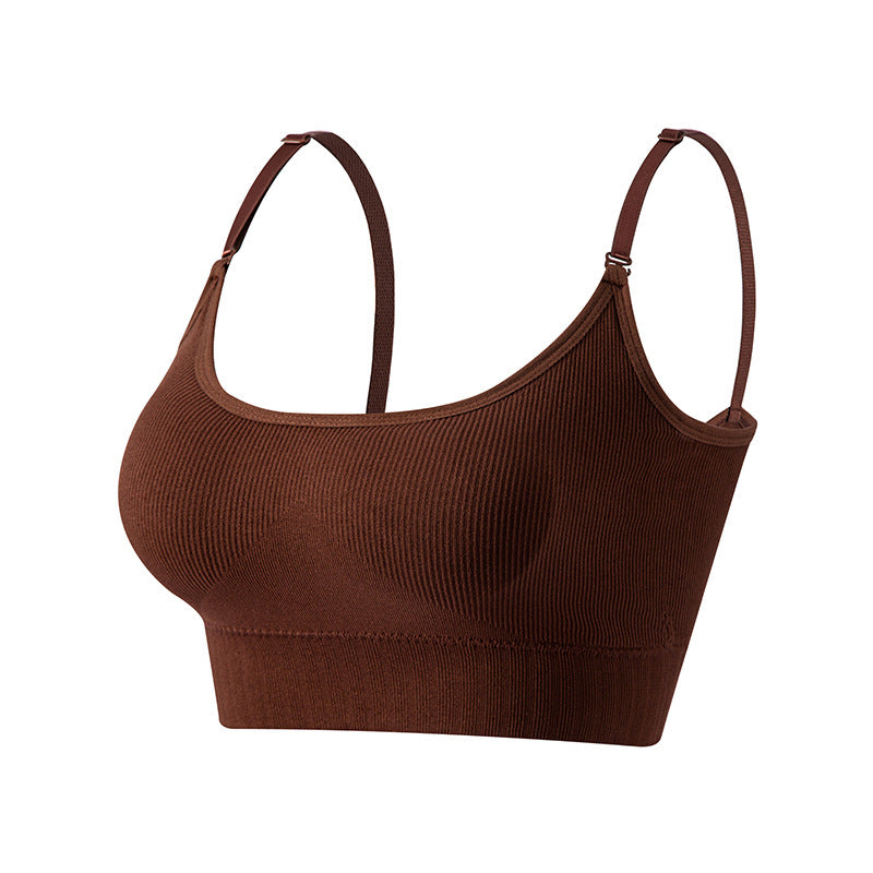 Solid Ribbed Adjustable Strap Wireless Bra