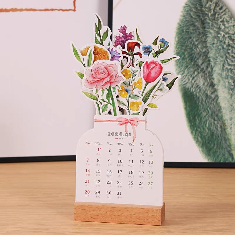 2024 skrivebordskalender med udspringende blomster