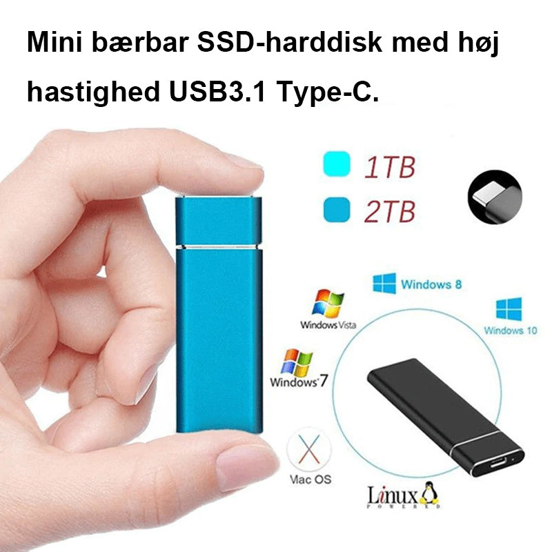 Bærbar ultrahurtig ekstern SSD-harddisk