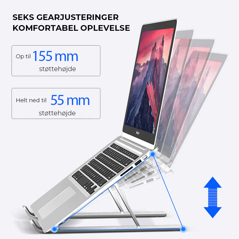 Sammenfoldeligt computerstativ med elevation i aluminiumslegering