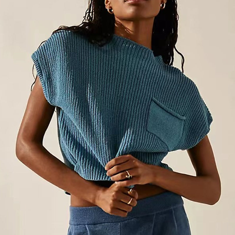 To-delt ensfarvet striksweatersæt (Dame)