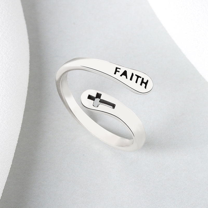 Spiral "FAITH"-ring med kors