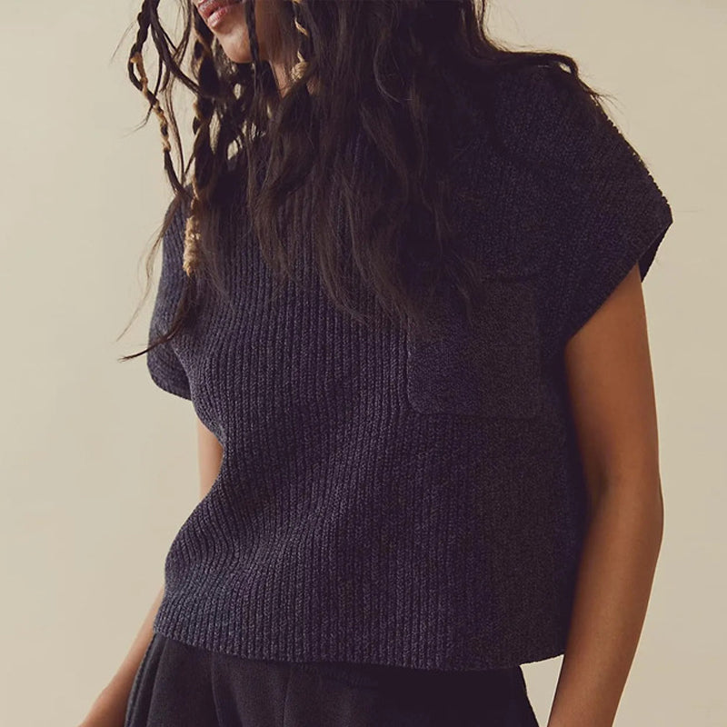 To-delt ensfarvet striksweatersæt (Dame)