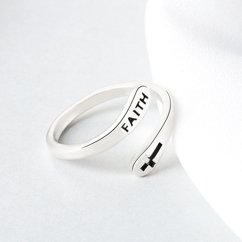 Spiral "FAITH"-ring med kors