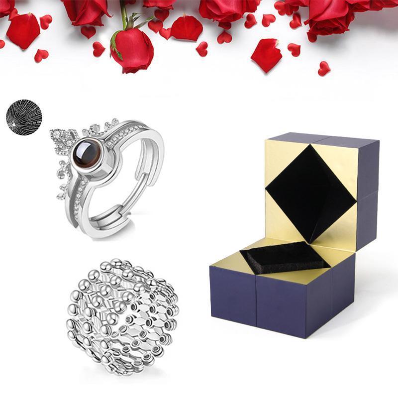 Sølv ring, armbånd og puslespil smykkeskrin
