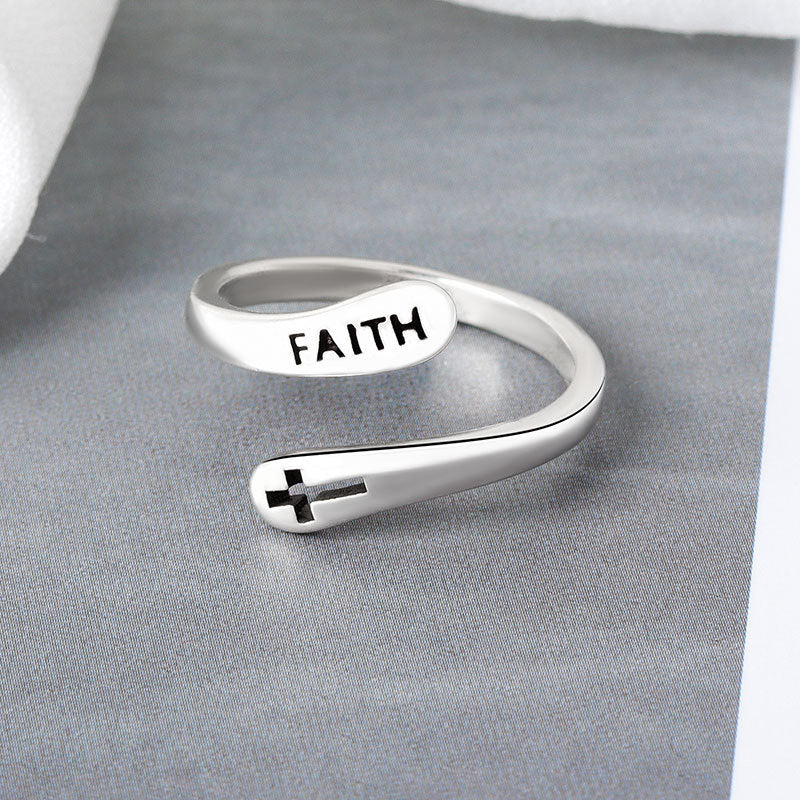 Spiral "FAITH"-ring med kors