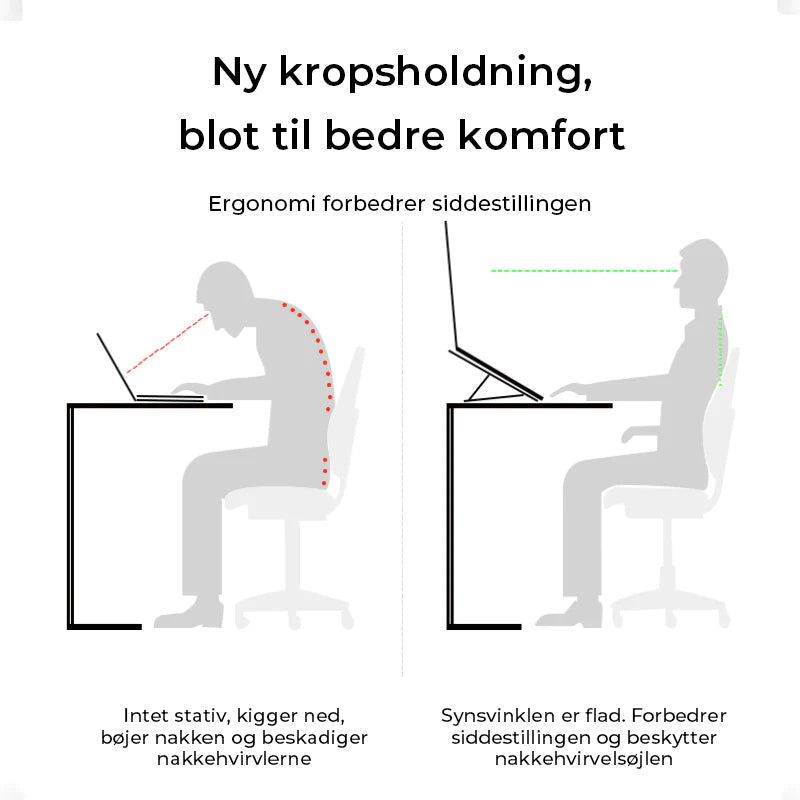 Sammenfoldeligt computerstativ med elevation i aluminiumslegering