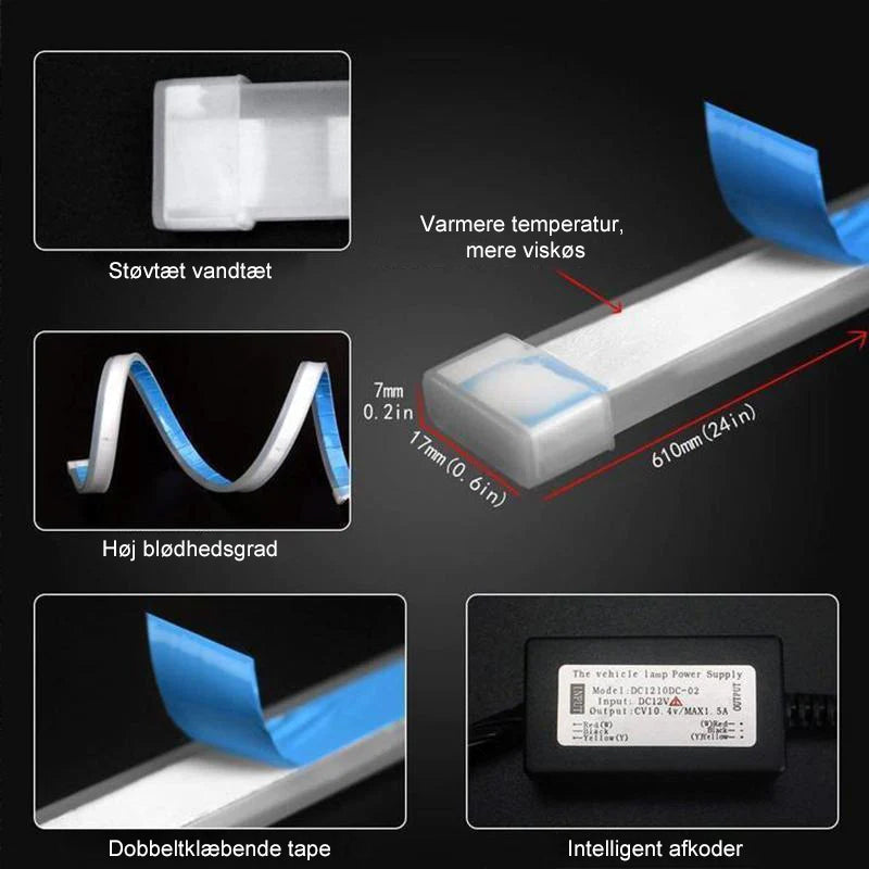 Fleksibel DRL LED flydende lysstrimmel til dag- og natkørsel (Ingen adskillelse nødvendig)