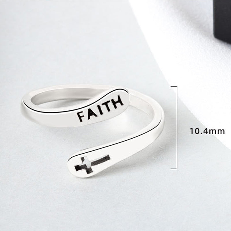 Spiral "FAITH"-ring med kors